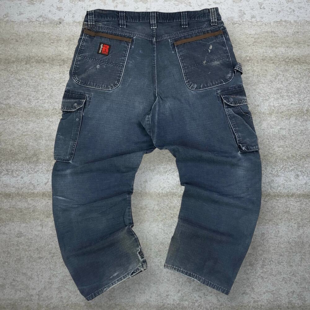 Vintage 90s Wrangler Riggs Carpenter Pants 36x30 Baggy Fit Navy Blue Cotton